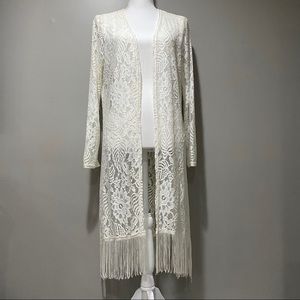 Cream Lace Cover-Up with Fringe detail